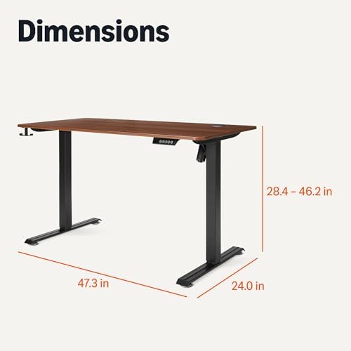 Amazon Basics Electric Standing Desk, Height Adjustable Home Office Desk with Memory Buttons and Electronic Display, 47" x 24", Black/Walnut Effect