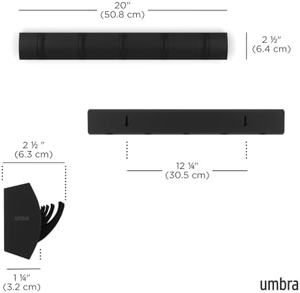 Umbra Flip Coat Rack, Wall Mounted 5-Hook Space Saving, Black/Black