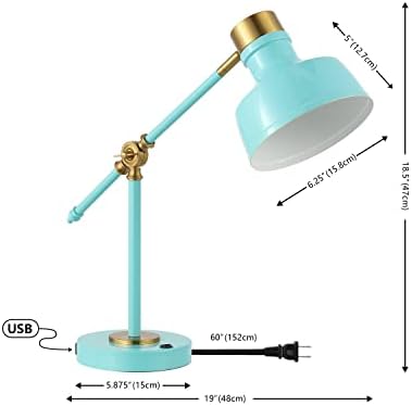 JONATHAN Y Allegra Metal Task Desk Lamp USB Port 18.5", Cyan/Brass Gold