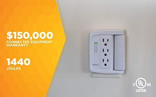 Southwire Woods 6 Space Saver Swivel Wall Tap - 3 Rotating Outlets - 500J Appliance Surge Protector - cULus Listed - White