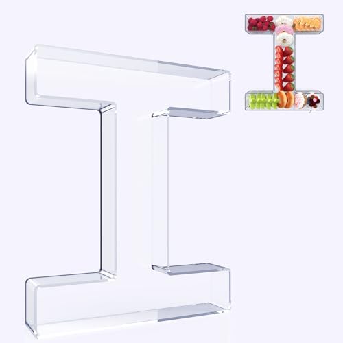 11" Acrylic Letter Charcuterie Box, Reusable Fillable Alphabet Number Shaped Form Tray for Birthday Anniversaries, Party Decorative Serving Plates Display Candy Cake (I)