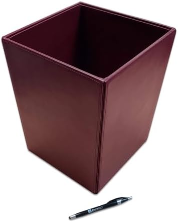 Dacasso Bonded Leather Waste Basket - Luxury Waste Basket (Burgundy, 14 QT)