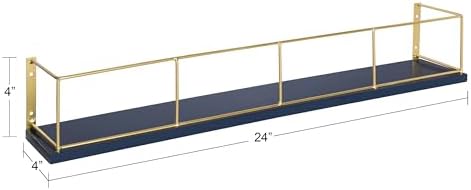 Kate and Laurel Benbrook 24 inch 2-Pack Wood and Metal Floating Wall Shelves, Blue and Gold