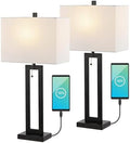 JONATHAN Y Sabrina 28.5" Metal USB Industrial Lamp, Black, Set of 2