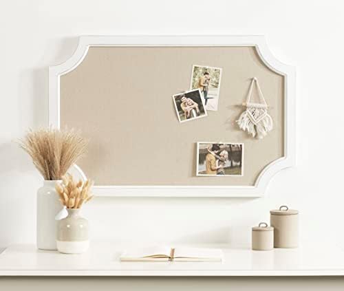 Hogan Framed Scalloped Decorative Wall Pinboard; White; 24 x 36; Rustic Modern Farmhouse Bulletin Board for Wall Organization and Decorative Displays
