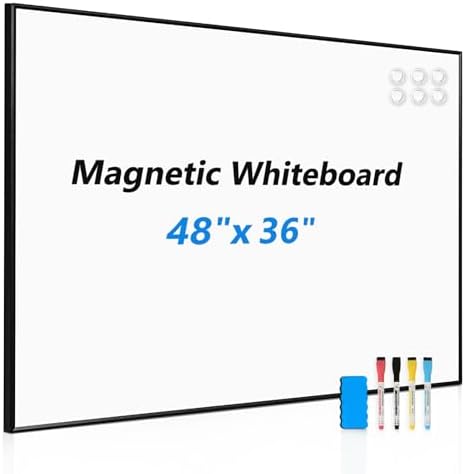 Large Magnetic Whiteboard, 48" x 36" Dry Erase White Board for Wall