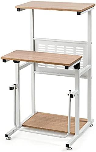 Goplus Topment Height Adjustable Standing Desk, Home Office Writing Workstation with U-Shaped Footrest, Sturdy Steel Frame, Adjustable Pads, Space-Saving Sit Stand Laptop Table with Storage
