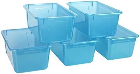 Storex Small Cubby Bins – Plastic Storage Containers for Classroom, 12.2 x 7.8 x 5.1 inches, Candy Teal, 5-Pack (62480A05C)