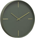 Zen Grove Minimalist Wall Clock, 15.75” Modern Green Wall Clock with Gold Accents, Subtle Stripe Face, Quartz Movement, Glass Cover, Contemporary Home Décor