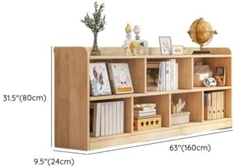 Unfinished Color Pine Book Rack 2/3/4-Tier Storage Solid Wood Cabinet, Pine Wood Storage Shelving Unit 8-Compartment Square Grid Cabinet Low Bookshelf Natural Finish 63" L x 9.4" W x 31.5" H