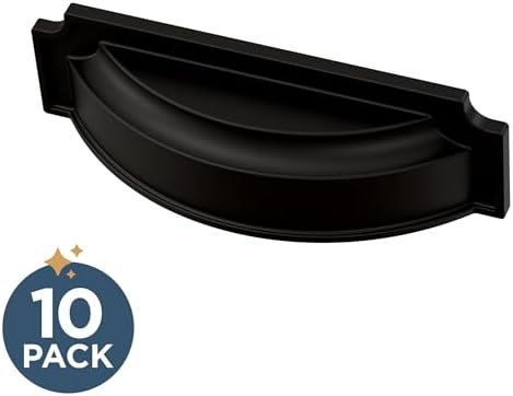 Franklin Brass 10 Pack Matte Black Cabinet Handles 3 inch or 3-3/4 inch (76mm or 96mm) Kitchen Cabinet Handles and Drawer Pulls for Cupboards and Dressers |Notched Backplate