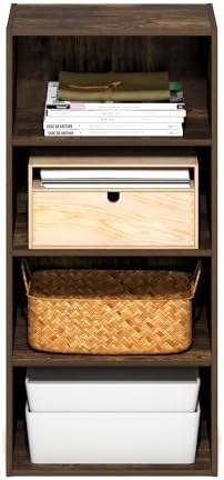Furinno Basic Book Shelf, 4-Tier Bookcase with Open Shelf, Bookshelf, Cube Storage Organizer, 11 x 17 x 35, for Living Room, Bedroom, Home Office, Amber Pine