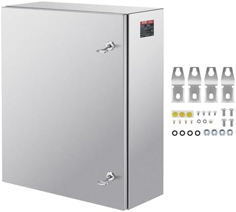 Steel Electrical Box, 24"x 20"x 8", 304 Stainless Steel Electrical Enclosure Box, Wall-Mounted Outdoor Electrical Electronic Equipment Enclosure with Mounting Plate Hinges Lock, IP66 Waterproof