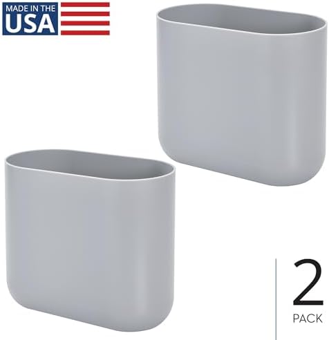 iDesign Small Slim Plastic Bathroom Trash Can, 2-Pack, Gray