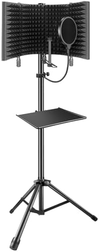 Professional Studio Recording Microphone Isolation Shield, Pop Filter,High density absorbent foam is used to filter vocal. Suitable for Blue Yeti and other condenser microphones (AO-504 With Stand)