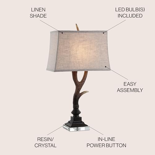 JONATHAN Y Antler 29.5" Rustic Resin Crystal Metal Table Lamp, Brown/Clear