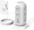 TESSAN Tower Power Strip Flat Plug with 1050J Surge Protection, 6 Ft, Grey