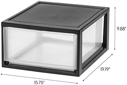 IRIS USA 2-Pack 30 Qt. Stacking Drawer Organizer with Sliding Drawer, Black