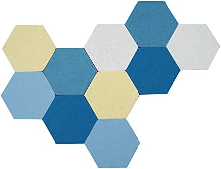 10Pcs Self Adhesive Felt Board Tiles Hexagon Bulletin Board for Walls, Felt Cork Pin Board for Pictures Photos Memos with Push Pins (Color B)