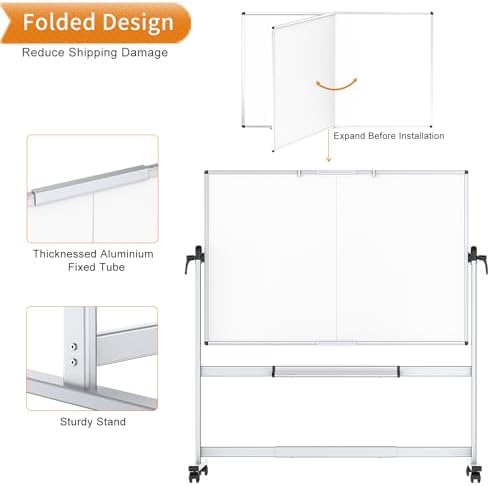 VIZ-PRO Rolling Whiteboard, 96" x 48" Mobile White Board with Stand
