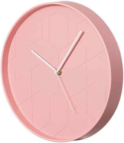 Clockswise 12" Rose Pink Hex Embossed Wall Clock Modern Decorative Round Hanging Design with Geometric Pattern Perfect for Bedroom Living Room Kitchen Office Nursery and Contemporary Home Décor