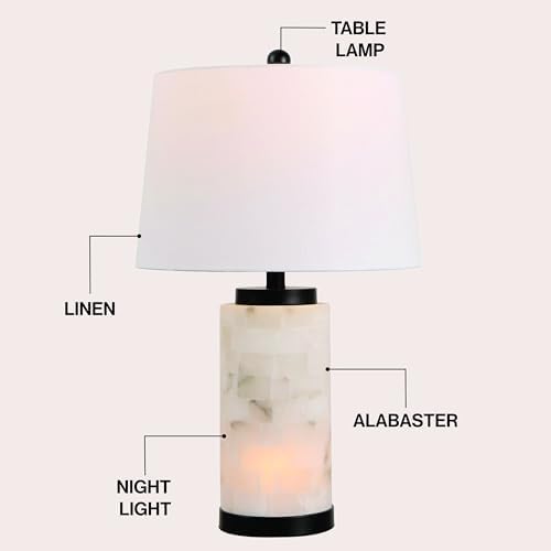 JONATHAN Y Eliza 25.5" Alabaster 2-Light Table Lamp, White/Black