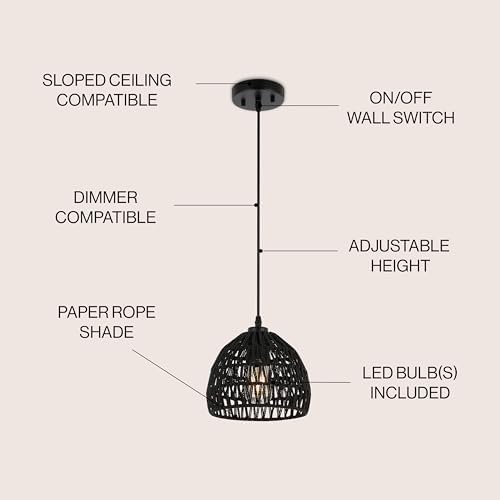 JONATHAN Y Campana 1-Light Pendant Dome Ceiling Lamp, 8.25", Black