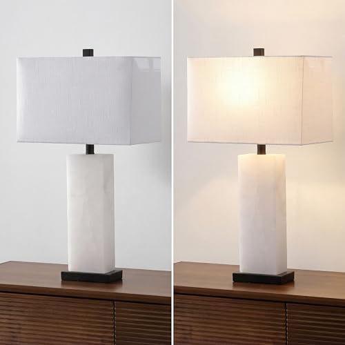 JONATHAN Y Tiggie 27" Alabaster Table Lamp, White Alabaster/Black