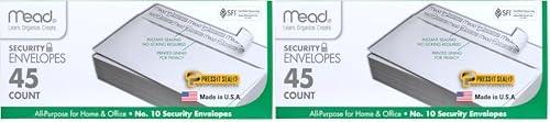 Mead Envelopes, #10, 4-1/8" x 9-1/2", Self Adhesive, 90 Count | Security Printed Lining | 20-lb Paper | White