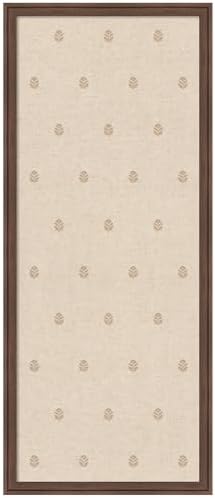 Kate and Laurel Framed Fabric Pinboard 18 x 42, Beige Botanical Block Print Printed Linen Classic Bulletin Board for Use as a Vision Board or Wall Organization, Florence Medium Brown Frame