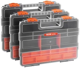 VEVOR 3-Pack Small Parts Organizer, 21 Compartments Tools Organizer Box with Removable Dividers, PP Hardware Storage Box with Safety Latch & Portable Handle for Nuts, Bolts, Screws, Nails