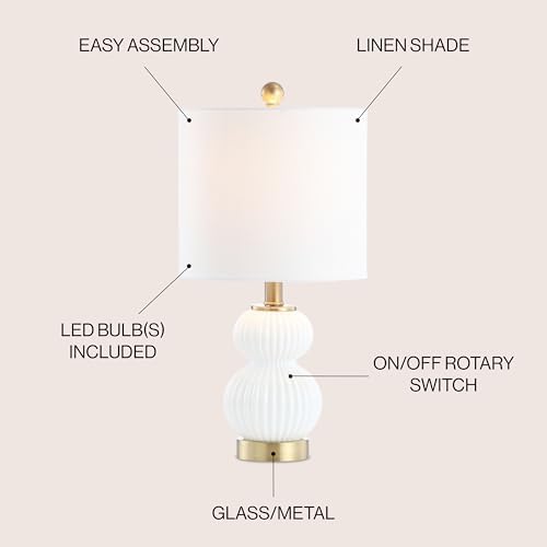 JONATHAN Y Daphne Ribbed Gourd Metal/Glass Table Lamp 20", White/Brass Gold