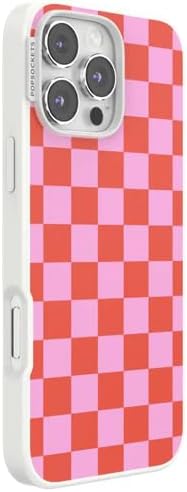 PopSockets iPhone 16 Pro Max Phone Case w/MagSafe Grip- to-Go Wrap | Magnetic, Wireless Charging, Camera & Drop Protection, Checkered, Red, Textured