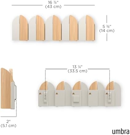 Umbra Saloon Wall Hook, Wall Mounted Coat Rack, 5 Hook, Natural