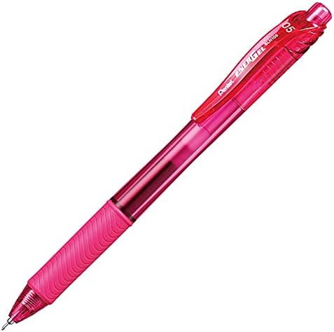Pentel EnerGel-X Retractable Liquid Gel Pen (0.5mm) Needle Tip, Fine Line, Pink Ink, Box of 12 (BLN105-P)
