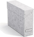 Bigso Lovisa Fiberboard Label Frame 12 File Storage Box - Paperwork Storage Box with Metal Label Holder - Durable Document Organizer with Flip Top Lid - 3.7in x 13in x 9.4 in - Marble