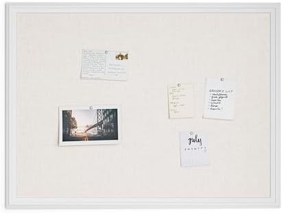 U Brands Farmhouse Linen Bulletin Board, 40" x 30", White Wood Style Frame, Industrial Grade Pinning Surface
