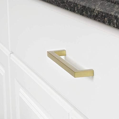 Amazon Basics Modern Square Cabinet Pulls, Kitchen Drawer Handles, 5.39-inch Length (5-inch Hole Center), Golden Champagne, 10-Pack