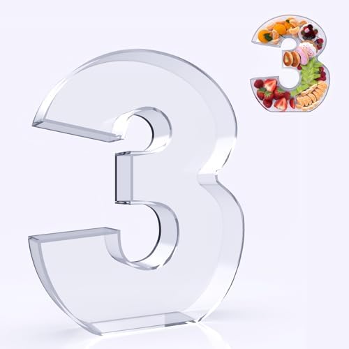 11" Acrylic Number Charcuterie Board Box, Reusable Fillable Number Cake Candy Dish Display Serving Tray for Birthday Anniversary Party Decoration (3)