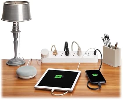 Eaton Tripp Lite Series Desk Clamp Power Strip Surge Protector, 6-Outlets, USB-A & USB-C Charging Ports, 900 Joules, 6ft Flat Extension Cord, Lifetime Manufacturer's Warranty (TLP66UCLAMP)
