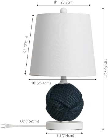 JONATHAN Y Monkey 18" Navy Blue Rope Knot Globe Table Lamp, Metal Base