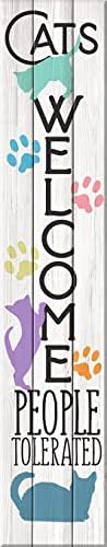 Spoontiques - Cat - Welcome Porch Sign - Decorative Home Décor Wooden Signs - Rustic Outdoor Decoration - Durable and Weatherproof - Entryway Decoration - 8” x 40” (18373)