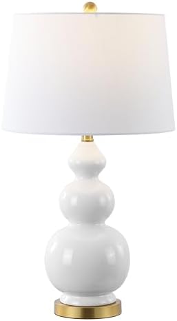 JONATHAN Y Bowen 27.5" Ceramic Triple Gourd Table Lamp, White/Brass Gold