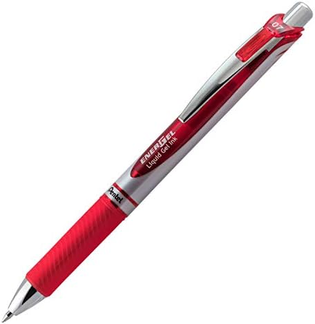 Pentel EnerGel RTX Liquid Gel Pen (0.7mm), Metal Tip, Red Ink, Box of 12 (BL77-B)