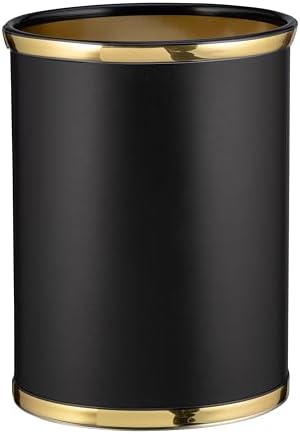 Kraftware Sophisticates Black/Polished Gold Brass Waste Basket with 3/4-Inch Bands and Brass Bumper