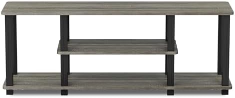 Furinno TURN-S-TUBE 3-Tier Toolless Assembly TV Stand, French Oak Grey | for TV up to 50 Inch, No Tool Rectangular Entertainment Center, TV Console, for Living Room, Bedroom