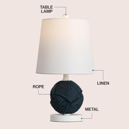 JONATHAN Y Monkey 18" Navy Blue Rope Knot Globe Table Lamp, Metal Base