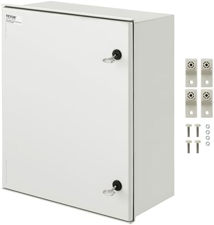VEVOR Fiberglass Enclosure 19.7 x 15.7 x7.9" Electrical Enclosure Box NEMA 3X Electronic Equipment Enclosure Box IP65 Weatherproof Wall-Mounted Electrical Enclosure with Hinges & Quarter-Turn Latches