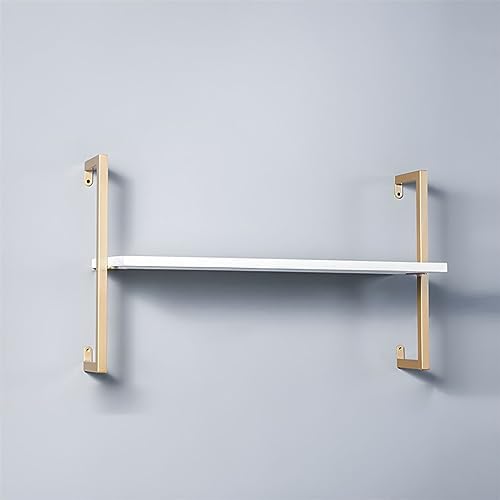 Contemporary Wall Unit Bookcase Metal Frame Pine Wood Shelf Bookshelf Wall-Mounted Bookshelf Wrought Iron Bag Rack Multi-Layer Clothing Store Decoration White Gold 31.5" L x 9.8" W x 17.3" H