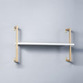 Contemporary Wall Unit Bookcase Metal Frame Pine Wood Shelf Bookshelf Wall-Mounted Bookshelf Wrought Iron Bag Rack Multi-Layer Clothing Store Decoration White Gold 31.5" L x 9.8" W x 17.3" H